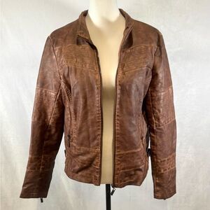 J2 by JouJou garment dyed brown faux leather moto jacket size XL